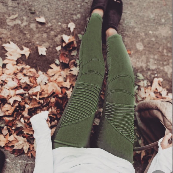 Infinity Raine Pants - Olive Moto Jeggings with ankle zipper